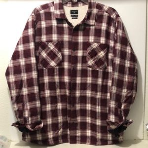 Quicksilver Sherpa Jacket Men 2XL Burgundy Plaid Cotton Polyester Lining Winter